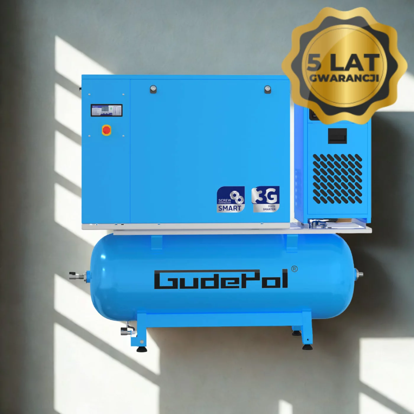 Kompresor śrubowy SMART 5,5kW 500L 8bar 800l/min z osuszaczem i filtracją Gudepol