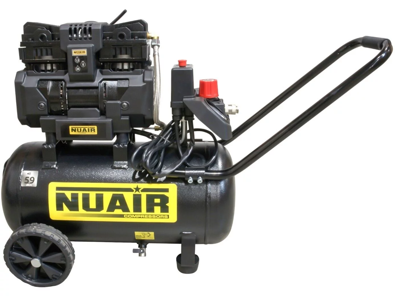 Kompresor bezolejowy wyciszony 59dB 24L 8 bar 1,1kW 230V 160l/min NuAir